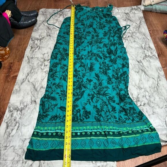 Y2K vintage R & K 90s Blue Teal Maxi floral print Dress sleeveless size 10 boho - Picture 5 of 6